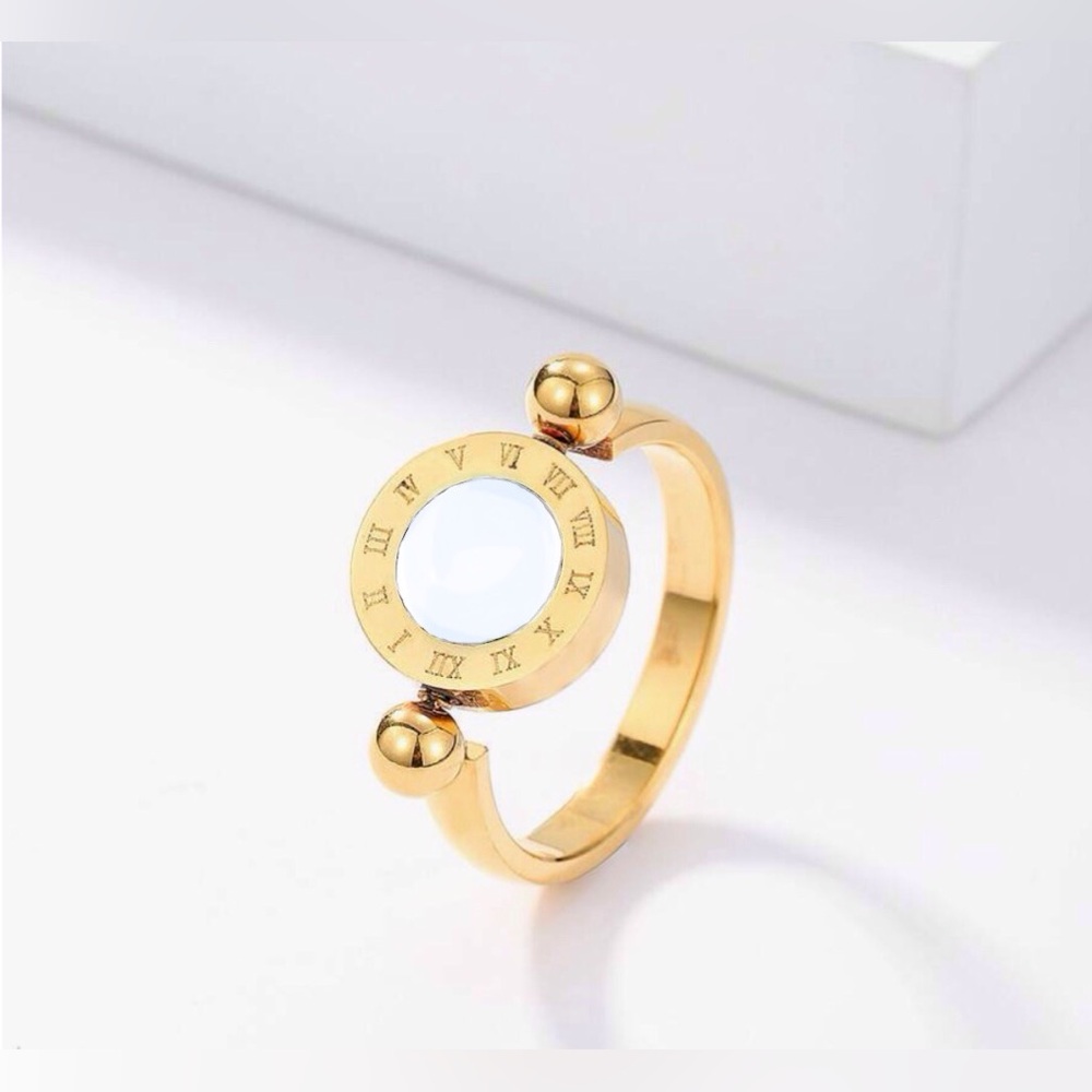 Gold-Tone Roman Numeral Double-Sided Ring 6